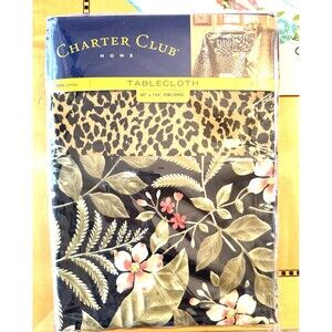 NEW Charter Club Safari Tablecloth 60 X 104” Oblong Leopard Jungle Floral Cotton
